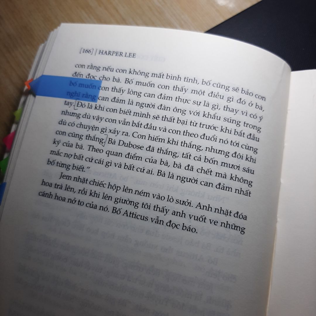 Mình thích cách tác giả kể câu chuyện qua góc nhìn của bé Scout và cũng thích tình bạn của Scout và anh Jem với Boo Radley. Chỉ muốn nói là mình yêu những nhân vật trong câu chuyện này rất nhiều.
Thật ra mình mua cuốn này lâu rồi, mà nay mới kịp đọc xong, nên quay lại review. Đọc rồi mới thấy giá trị nội dung trong Giết chết con chim nhại lớn như thế nào và tại sao sách luôn nằm trong top sách nên đọc, cuốn này đọc xong nhìn lại note dán đầy luôn.