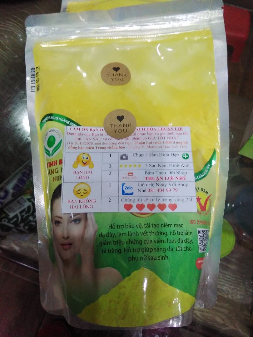 Mình không phải là người dễ tính khi chọn thực phẩm chức năng nhất là tinh bột nghệ hiện nay bán tràn lan vô tội vạ không biết đâu mà lần .Nên mình thấy chất lượng tinh bột nghệ Hoàng Minh Châu Hưng Yên thì khỏi phải chê . mình đã mua nhiều lần rồi cả  nhà mình thường xuyên dùng nên hết nhanh lắm.nhưng đây là lần đầu mình dùng dịch vụ cung cấp hàng của Bách Hóa thuận lợi mình rất hài lòng với shop về cách nâng niu sản phẩm cũng như chu đáo với khách hàng làm mình thấy yên tâm và dễ chịu. cảm ơn shop . Mình không phải là người dễ tính khi chọn thực phẩm chức năng nhất là tinh bột nghệ hiện nay bán tràn lan vô tội vạ không biết đâu mà lần .Nên mình thấy chất lượng tinh bột nghệ Hoàng Minh Châu Hưng Yên thì khỏi phải chê . mình đã mua nhiều lần rồi cả  nhà mình thường xuyên dùng nên hết nhanh lắm.nhưng đây là lần đầu mình dùng dịch vụ cung cấp hàng của Bách Hóa thuận lợi mình rất hài lòng với shop về cách nâng niu sản phẩm cũng như chu đáo với khách hàng làm mình thấy yên tâm và dễ chịu. cảm ơn shop .