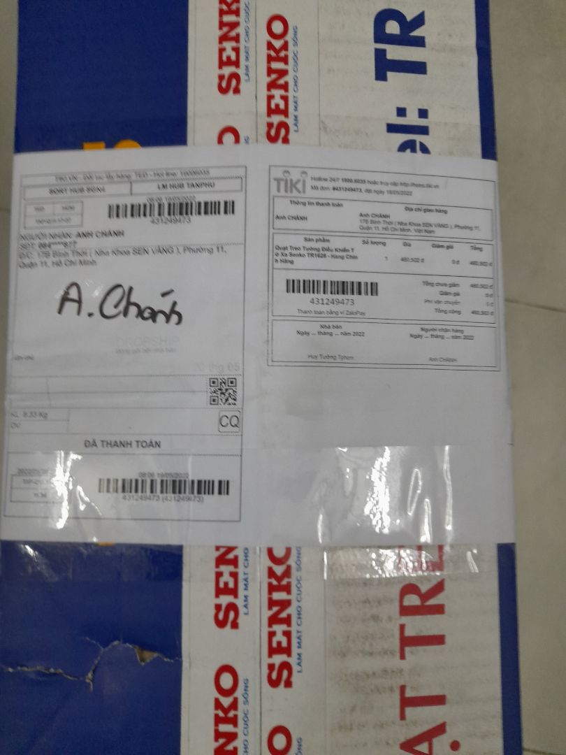 Nhận đúng hàng như đã đặt trên app . Quạt dùng SENKO hàng VN chất lượng tốt . Tôi hài lòng với sản phẩm này . Nhận đúng hàng như đã đặt trên app . Quạt dùng SENKO hàng VN chất lượng tốt . Tôi hài lòng với sản phẩm này .