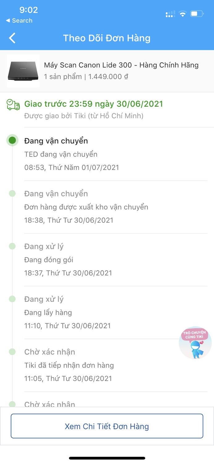 Tiki giao hàng không đúng hẹn. 
Vì mình muốn mua nhanh nên đã mua thêm gói TikiNow mất 99k cuộc đời. Sau đó, mình đặt thì Tiki hẹn sẽ giao trong hôm nay (30/6), mãi đến 18 giờ 38 cùng ngày tình trạng đơn mới chuyển qua “Đang vận chuyển”, trong khi tình trạng đơn hẹn là “Giao trong hôm nay (30/6). Vì địa chỉ mình đặt là ở văn phòng công ty, 7h tối mình phải xách xe chạy từ Thủ Đức lên Q1 đứng đợi, đợi đến 8h30 tối đành phải ra về. Mãi đến 8h sáng nay (01/07) mới bắt đầu vận chuyển giao hàng. Nếu vậy Tiki nên thông báo hay có một động thái xin lỗi hay chuyển thông báo để mình biết là không nhận được trong ngày. Bắt mình đợi hơn một ngày, chạy xe 7h tối lên rồi 8h30 tối về giữa trăm công ngàn việc, rồi mất 99k cuộc đời mua TikiNow chỉ mong giao nhanh trong ngày. Và mình bị sếp khiển trách :( Sản phẩm dùng tốt, nhưng cách tương tác với khách hàng để thông báo khi nào nhận hàng lại chưa ổn. Hy vọng Tiki khắc phục hạn chế này.