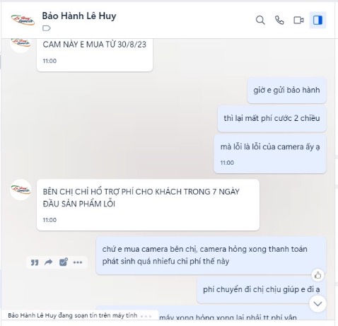 30/8/2023 mua camera
12/12/2023 bị lỗi 
Phải gửi lại cho shop để bảo hành, sau sửa xong hỏi lỗi gì không thấy shop trả lời nguyên nhân lỗi.
Nếu lỗi không thuộc về người sử dụng thì mình nghĩ shop nên chịu phí vận chuyển toàn bộ hoặc 1 phần, do phí này phát sinh do trả về shop bảo hành và bộ phận chăm sóc khách hàng nên giải thích nguyên nhân và trao đổi với khách sao cho thấy phù hợp hơn.
Biết là shop có quy định của shop nhưng khi khách mua hàng của shop 4 tháng mà bị lỗi kỹ thuật thì liệu là shop đã có kiểm tra kỹ thiết bị trước khi bán không, shop đã có nghĩ đến quyền lợi khách hàng khi bị lỗi này ko phải do người sử dụng gây ra không.
Service tệ quá nên sẽ đưa vào black list