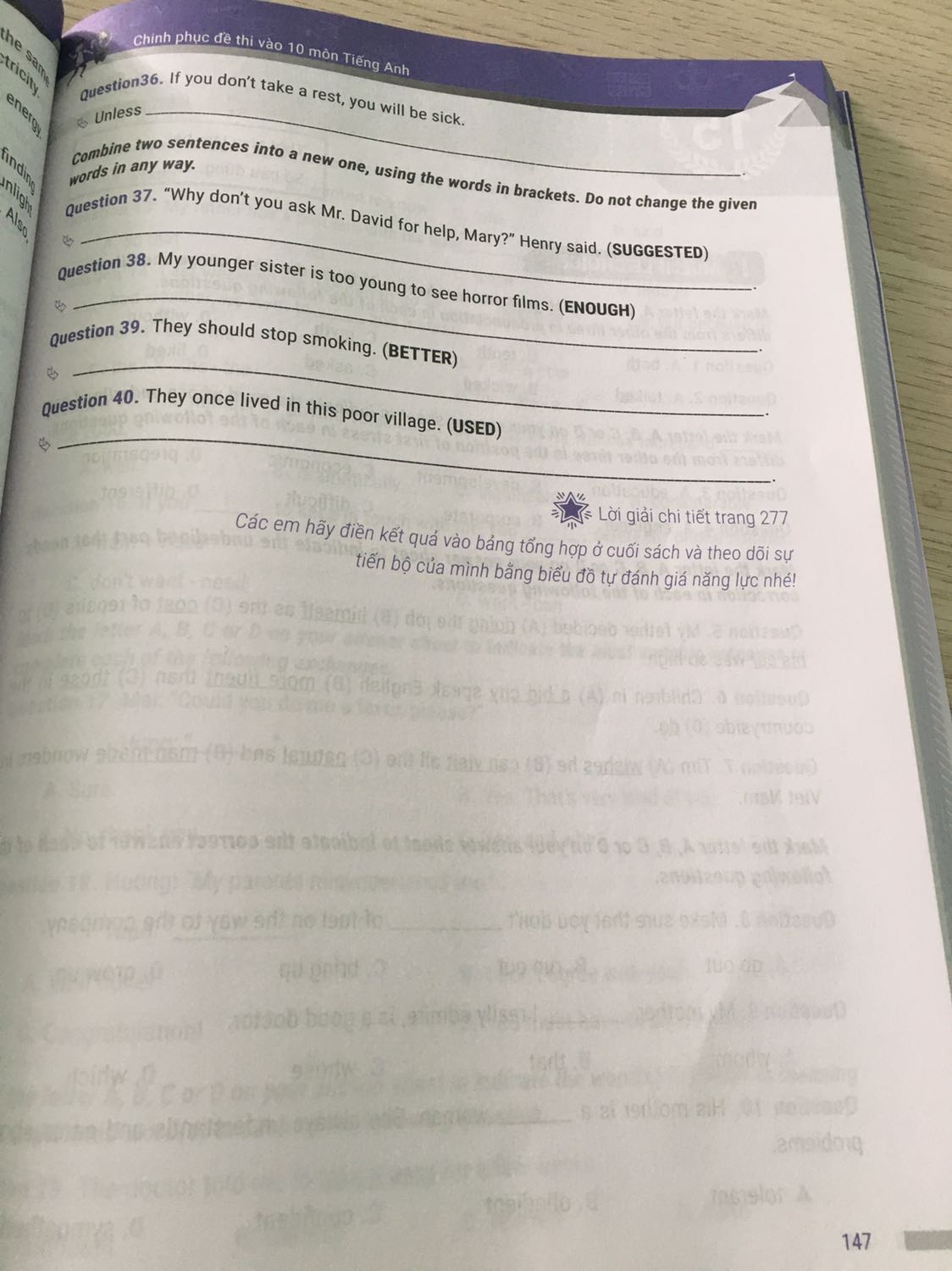 Sách soạn rất rõ ràng, màu đẹp, dễ đọc, giấy không mỏng, giao hàng rất nhanh chóng, nhưng cấu trúc bộ đề của sách này KHÔNG 100% giống với cấu trúc đề thi tuyển sinh vào lớp 10 ở HCM