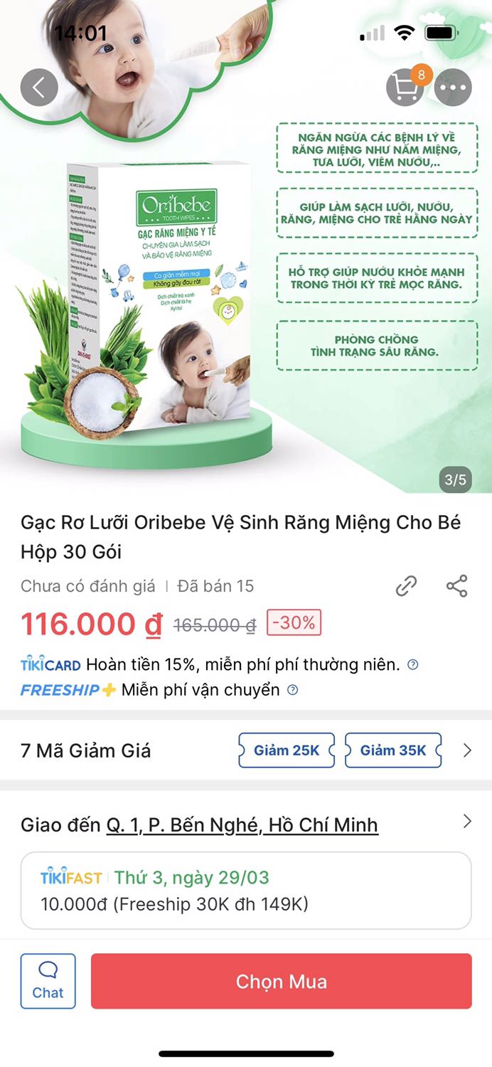 Cháu mình mới có 1 năm tuổi, khá khó khăn trong việc vệ sinh răng miệng nhưng cô mình đã cho mình cái gạc này và mình thấy nó khá hiệu quả. Miệng bé không còn hôi nhiều nữa