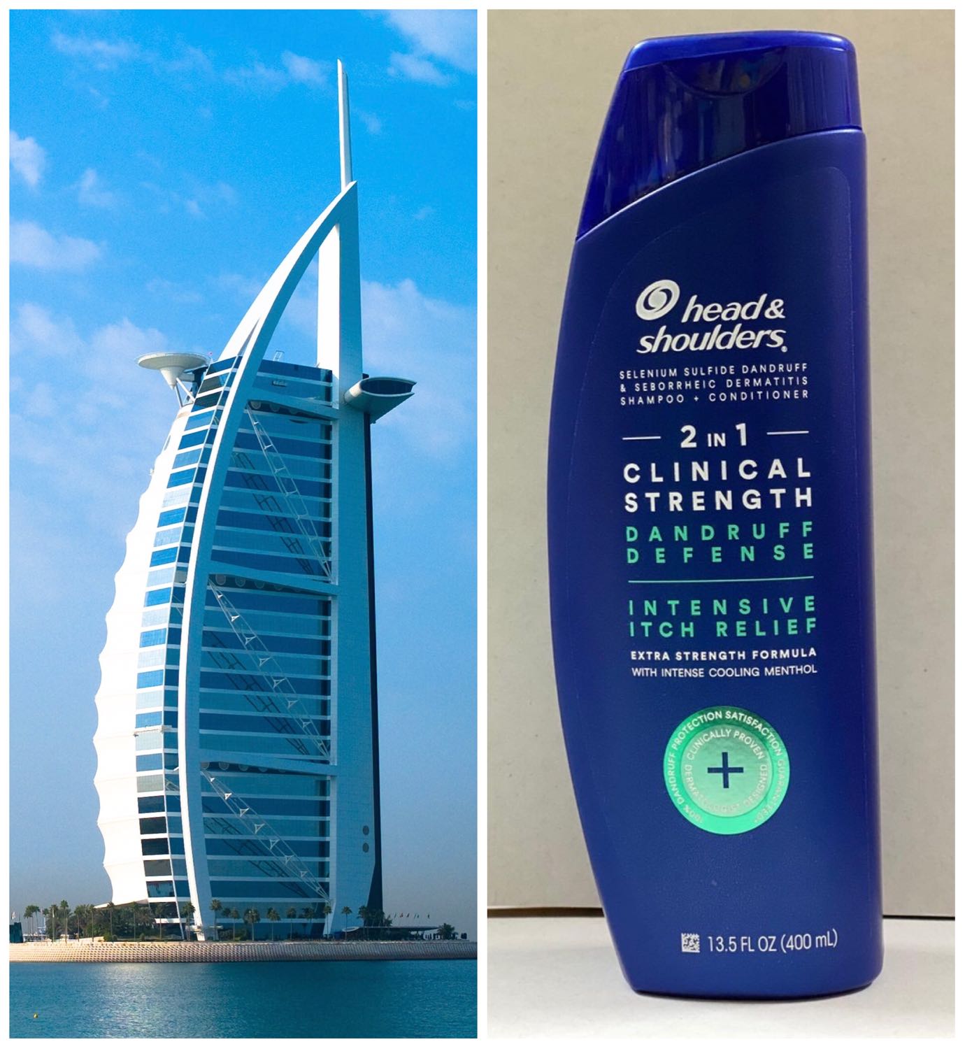 Thực ra công trình Burj Al Arab nổi tiếng ở Dubai được lấy cảm hứng từ hình dáng đặc trưng các chai dầu gội của Head&Shoulders. Các bạn mua về dùng thử  trong 7 ngày để cảm nhận sự thay đổi khác biệt nhé, đẳng cấp thì không cần dài dòng nữa.