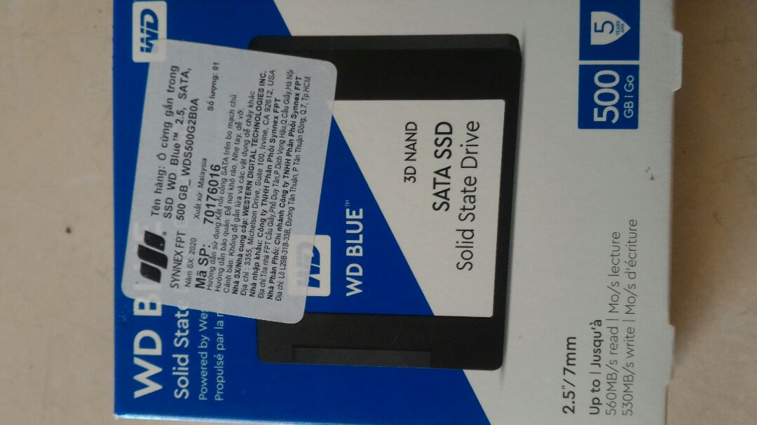Dĩa cứng SSD WD 480Gb chính hãng của Vĩnh Xuân .Hàng đẹp ,lắp vào chạy Win10 ngon lành!