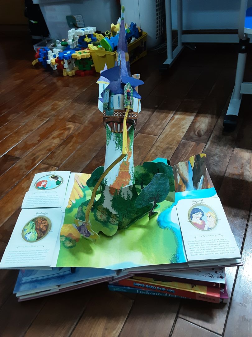 Sách đẹp mỹ mãn, từ bìa cứng in các đường hoa văn nổi vàng bóng cho đến các cảnh pop up phức tạp bên trong. Nội dung sách cũng phong phú, chi tiết, giới thiệu về các nàng công chúa Disney. Bé gái 3 tuổi nhà mình rất thích, nhất là cảnh lâu đài, bé ngó vào hoặc lấy tay sờ rất vui. Mình rất hài lòng với sản phẩm này.