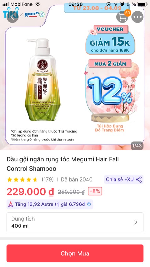 Giao hàng siêu nhanh. Nhưng thấy ghi giảm 12% khi mua combo 2 chai và tặng túi mà sao không thấy, hay do mình hiểu nhầm?