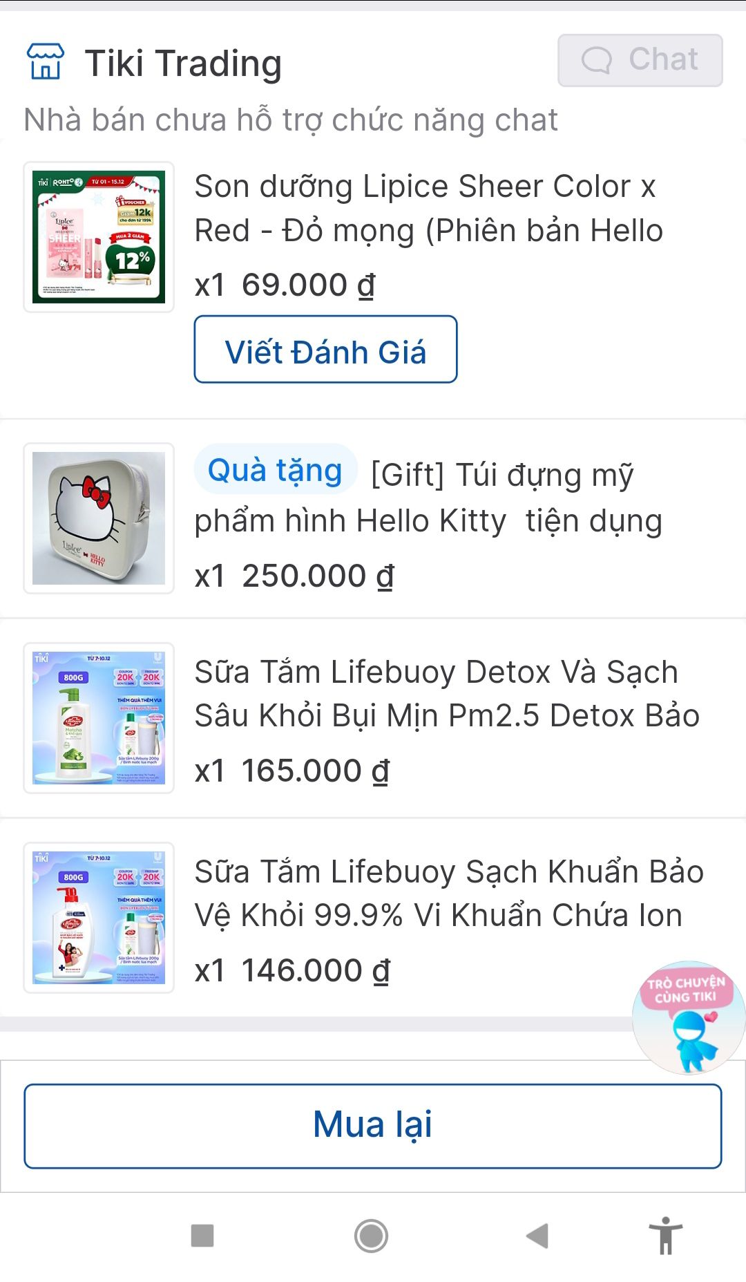 Sản phẩm giao đủ mà mình nhấn mua hàng ko thấy hiện sản phẩm tặng như hình. Mình nghĩ hàng tặng sẽ bỏ kèm theo đến khi nhận hàng thì ko thấy quà tặng. Buồn lắm luôn mà Tiki trading lại ko hỗ trợ chat với nhà bán ☹️☹️mình mua tận 2 chai mà ko có quà