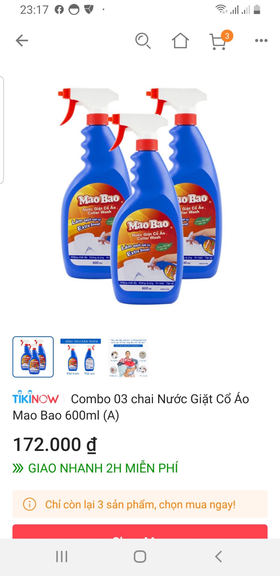 sản phẩm Rất tốt 
xịt lên cổ và Nách áo thấy hiệu quả trắng sạch. xịt để hơn 5-10 phút rồi giặc máy giặc cũng sạch luôn nha. hài lòng.
Mua combo 3 chai ko biết khi nào hết. Kaka. 
Cảm ơn Tiki