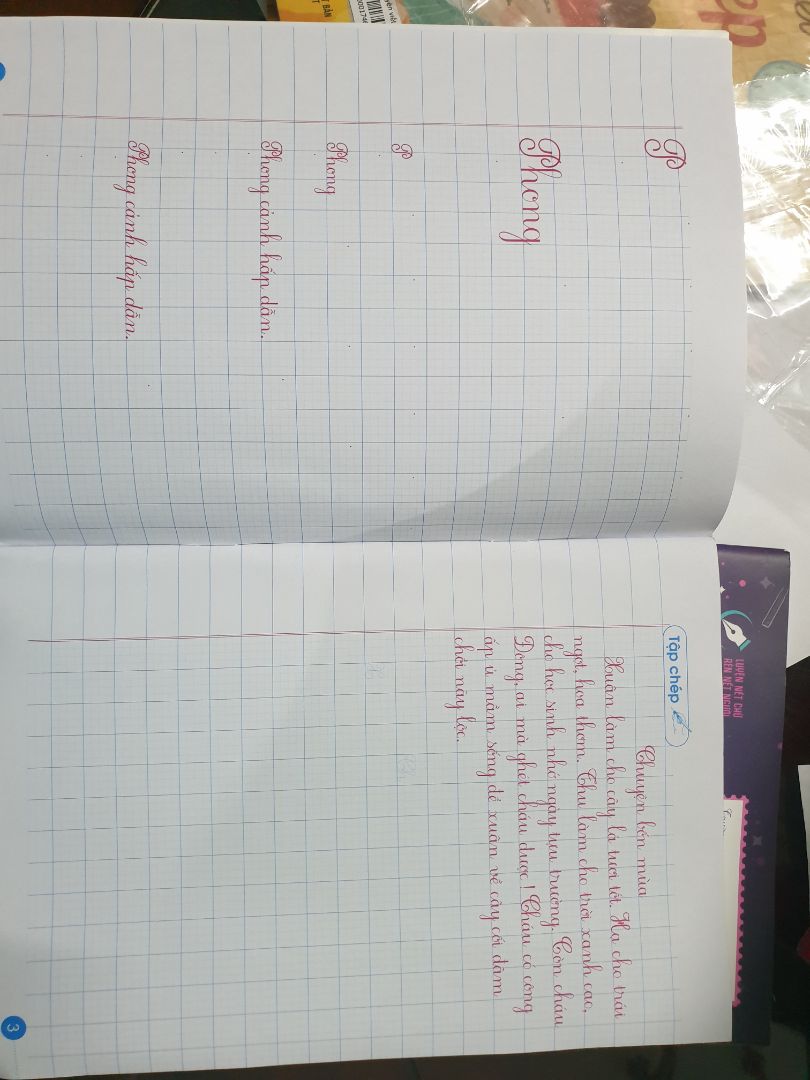 Chất liệu giấy ổn, chữ mẫu in màu đỏ rõ ràng. Lưu ys:  Đây là vở luyện viết chữ cho bé lớp lớn như lớp 3,4,5 vì  4 ô li, ko phải 5 ô li nhé
