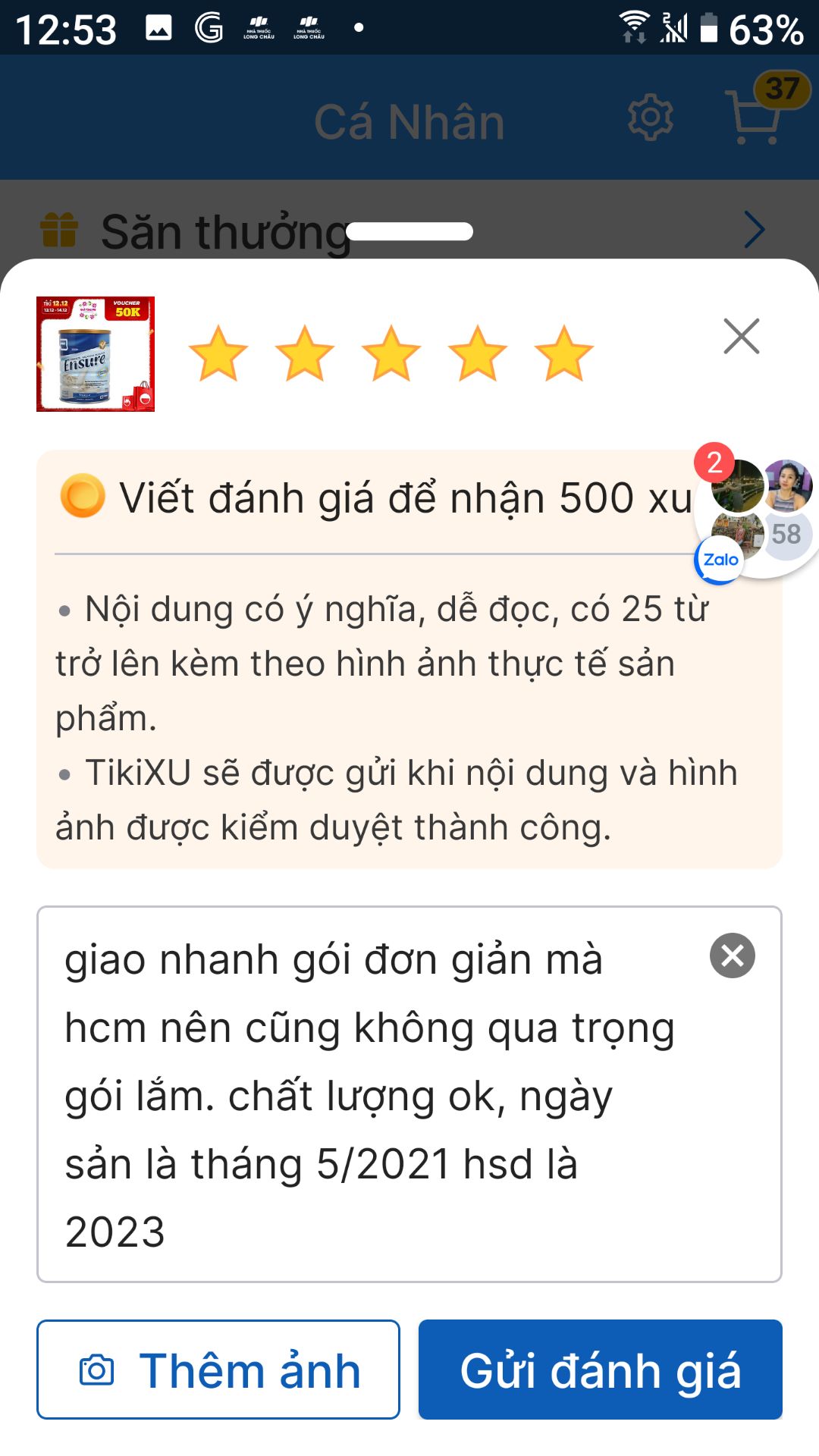 giao nhanh gói đơn giản mà hcm nên cũng không qua trọng gói lắm. chất lượng ok, ngày sản là tháng 5/2021 hsd là 2023 mua cho mẹ lớn tuổi dùng 👴