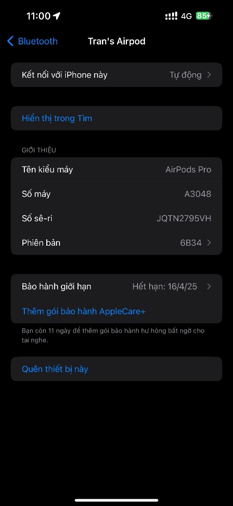 tai nghe mua hôm nay 6/6 mà kết nối kích hoạt bảo hành ghi ngày 16/4 vậy là sao tiki bán đồ apple cũ à. đã liên hệ chat mà chưa thấy ai giải quyết