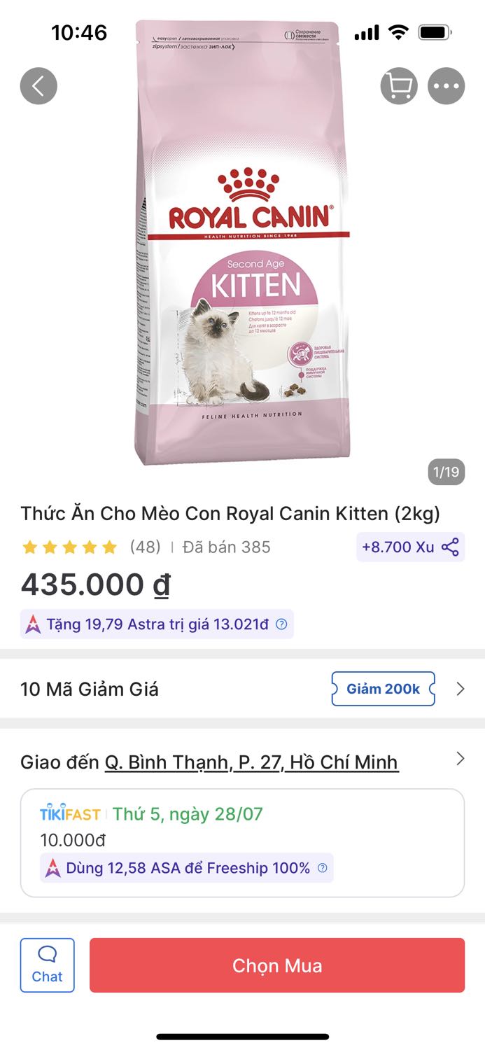 Giao hàng nhanh. Lúc mua mình hơi phân vân sao bịch 2 kg mà giá cao hơn nhiều so với 2 hộp 1kg. Mua về thì thấy bịch này to hơn nhiều. Cảm giác cho mèo ăn an tâm hơn. Đáng mua nha Giao hàng nhanh. Lúc mua mình hơi phân vân sao bịch 2 kg mà giá cao hơn nhiều so với 2 hộp 1kg. Mua về thì thấy bịch này to hơn nhiều. Cảm giác cho mèo ăn an tâm hơn. Đáng mua nha