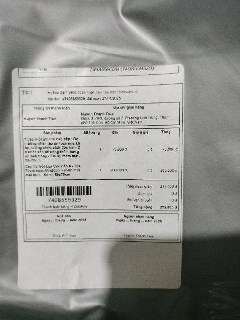 Mình đặt 2 vỏ gối và cặp ruột gối shop lại giao ruột gối ôm, mình có nhắn nhưng shop không phản hồi