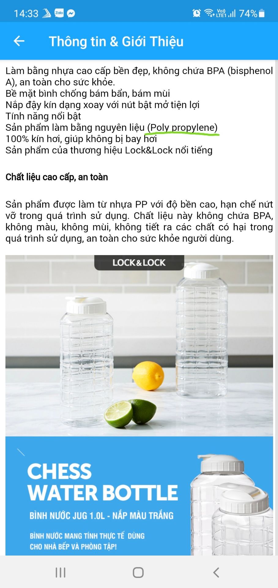 Trong phần giới thiệu có ghi sản phẩm từ nhựa PP nhưng khi mua về thì mình lại thấy là bằng nhựa PET. Shop giải thích giúp? Nếu biết là nhựa PET thì mình sẽ không mua vì loại nhựa này được khuyến cáo không nên tái sử dụng nhiều lần. Shop giải quyết vần đề này giúp mình?