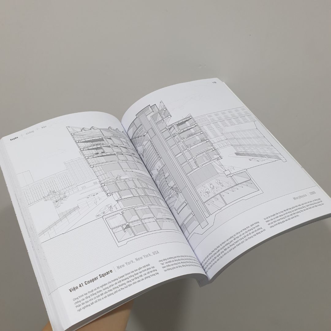 Siêu ngon, nội dung sách phù hợp cho các bạn yêu thích kiến trúc với tập hợp của rất nhiều mặt cắt phối cảnh cách công trình nổi tiếng!
