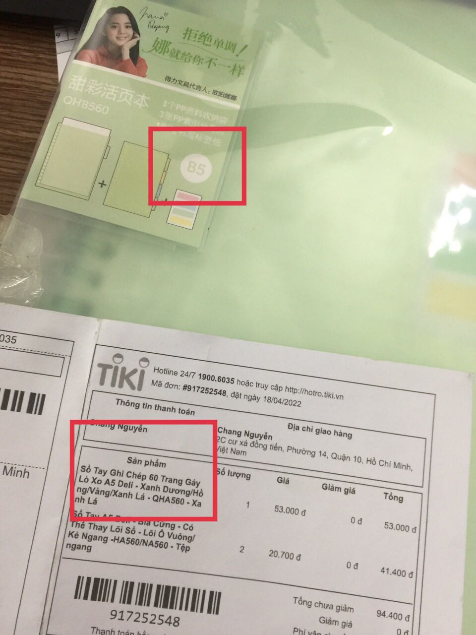 Đặt A5 lại giao B5. Ruột A5 sao gắn B5 ????