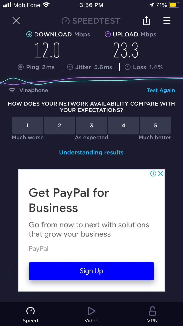 June.8.2021: 
mới lắp xong, mình *** trên speed*** thì đường 5G nhanh hơn 2 đường kia. nhà mình đang dùng gói 50mb cua vnpt. (2 duong kia la: 1 đường của router gốc vnpt cũ, 1 đường 2.4G của cái mới). June.8.2021: 
mới lắp xong, mình *** trên speed*** thì đường 5G nhanh hơn 2 đường kia. nhà mình đang dùng gói 50mb cua vnpt. (2 duong kia la: 1 đường của router gốc vnpt cũ, 1 đường 2.4G của cái mới).