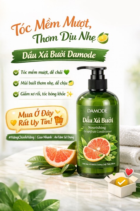 Dạo này mình chăm tóc kỹ hơn nên cũng thử khá nhiều sản phẩm, và dầu xả bưởi Damode là một trong những món mình thấy ưng ý nhất nên muốn chia sẻ với mọi người 🌿

Trước đây tóc mình hay bị khô, nhất là phần đuôi tóc rất dễ rối. Từ khi dùng dầu xả bưởi Damode, cảm nhận rõ nhất là tóc mềm hơn ngay sau khi xả, vuốt rất mượt, không còn bị rít hay xơ như trước.

Mùi bưởi thơm nhẹ nhàng, không bị nồng, lưu lại trên tóc rất dễ chịu. Mỗi lần gội xong cảm giác tóc sạch, mềm và có độ bồng tự nhiên chứ không bị nặng hay bết.

Sau một thời gian dùng, mình thấy tóc đỡ rối, dễ chải hơn, nhìn cũng bóng khỏe hơn. Kiểu chăm tóc nhẹ nhàng nhưng hiệu quả lâu dài, càng dùng càng thích.

💛 Lời khuyên thật lòng là nếu mọi người muốn mua thì nên chọn shop uy tín để đảm bảo hàng chính hãng. Mình đang mua ở một shop quen, tư vấn rất có tâm, giao hàng nhanh, đóng gói cẩn thận nên rất yên tâm khi sử dụng.

👉 Ai đang tìm dầu xả giúp tóc mềm mượt, thơm nhẹ tự nhiên thì có thể tham khảo và ủng hộ shop này nha!

Tóc đẹp không cần cầu kỳ, chỉ cần chọn đúng sản phẩm và kiên trì mỗi ngày là đủ ✨
