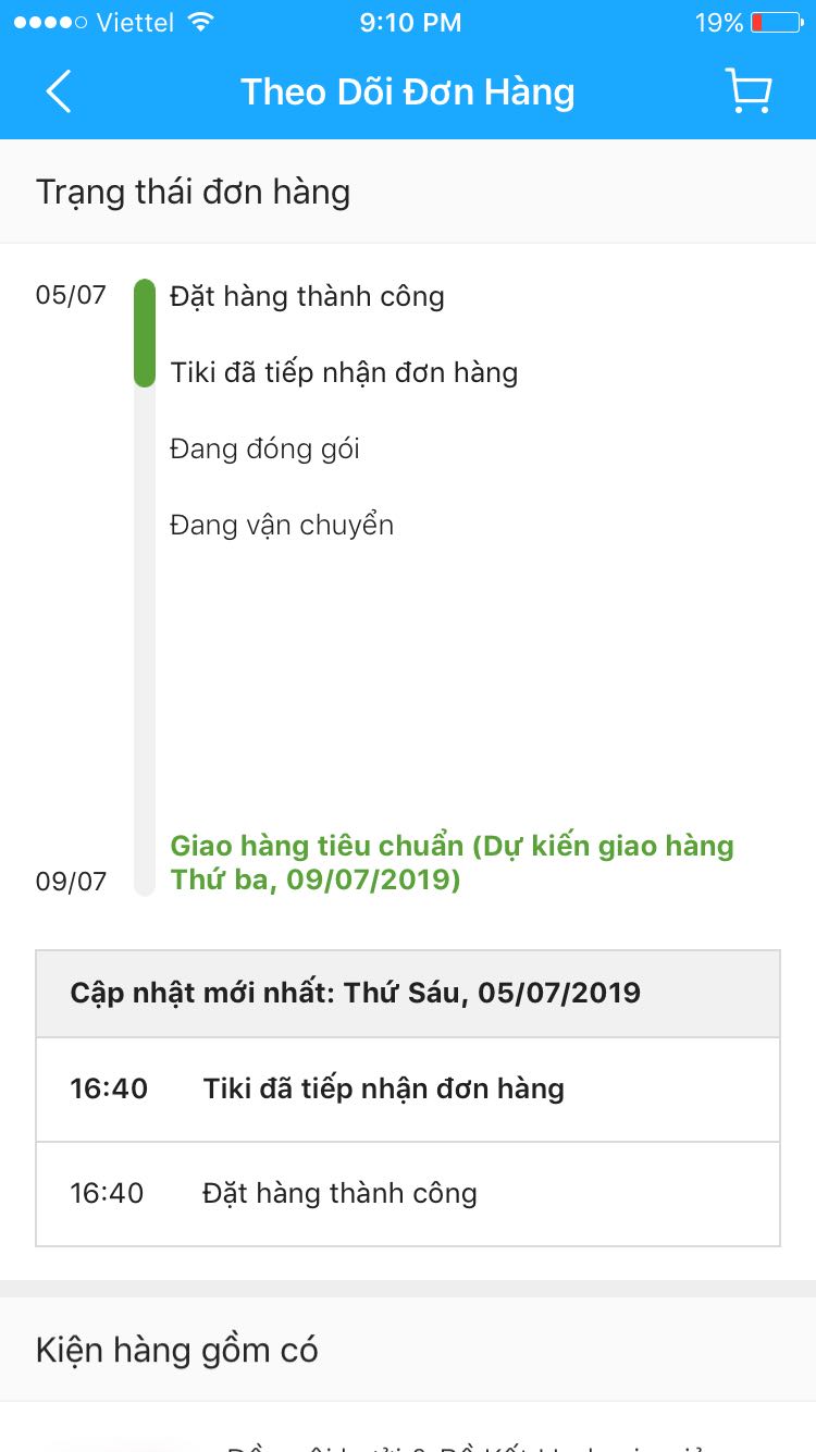 Tới hôm nay, ngày 16/7, vẫn chưa nhận đc hàng. Ko biết tiki có muốn bán hàng nữa ko. Rất bực mình về thời gian giao hàng gần đây của tiki. Mua sách từ ngày 8/7 cũng chưa nhận dc