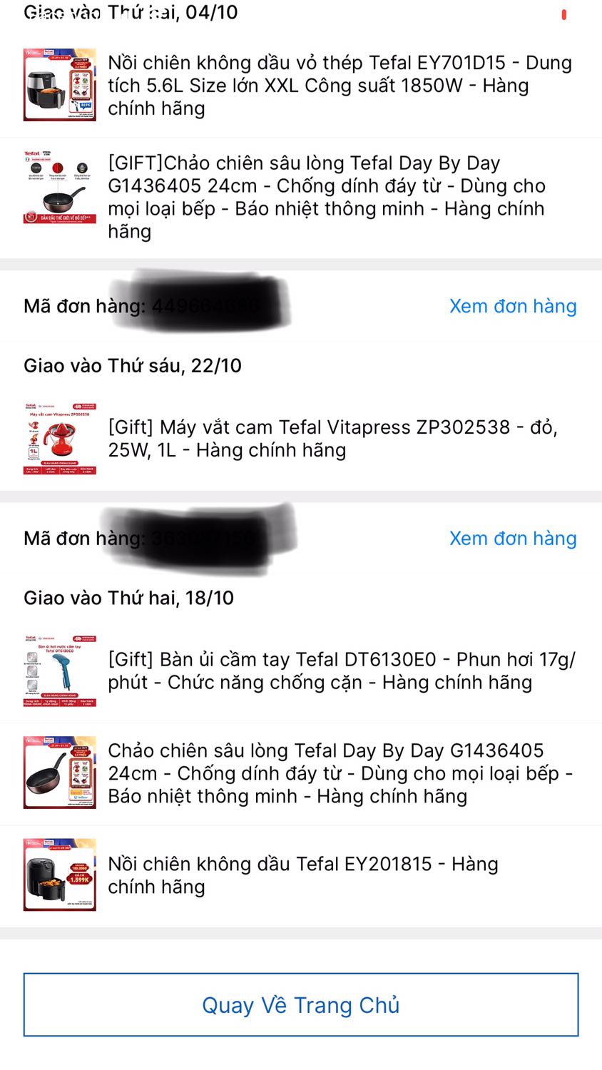 Shop đóng gói cẩn thận. Còn thêm 1 thùng carton bên ngoài thùng của nồi. Ưng lần 1
Kiểm tra nồi không có lỗi lầm. Ưng lần 2
Nồi to. Dễ sử dụng. Nấu được nhiều món ngon. Thoải mái dùng cho gia đình 4 người. Ưng lần 3
Mua nồi được tặng kèm máy cắt cam và bàn là ủi cầm tay. Ưng lần 4
Mua thêm 1 chảo lại đúng đơn tk khuyến mãi mua 1 tặng 1. Ưng lần 5
Mua nồi chiên nhỏ sale còn 1tr5 ưng lần 6
Tổng 1 nồi to, 1 nồi nhỏ vỏ nhựa, 1 máy vắt cam, 1 bàn là cầm tay, 2 chảo là 4.237.000đ. 
Hối hận vì không mua sớm hơn