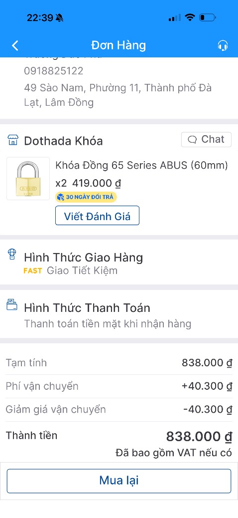 Mua2 sản phẩm mà chỉ giao có 1 sản phẩm.