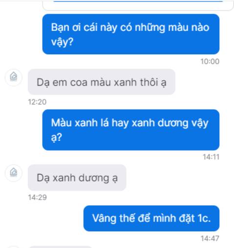 Thảm đẹp, dày dặn, giao rất nhanh nhưng lại là màu xanh lá, trong khi lúc mình hỏi thì báo mình là xanh dương! Thảm đẹp, dày dặn, giao rất nhanh nhưng lại là màu xanh lá, trong khi lúc mình hỏi thì báo mình là xanh dương!