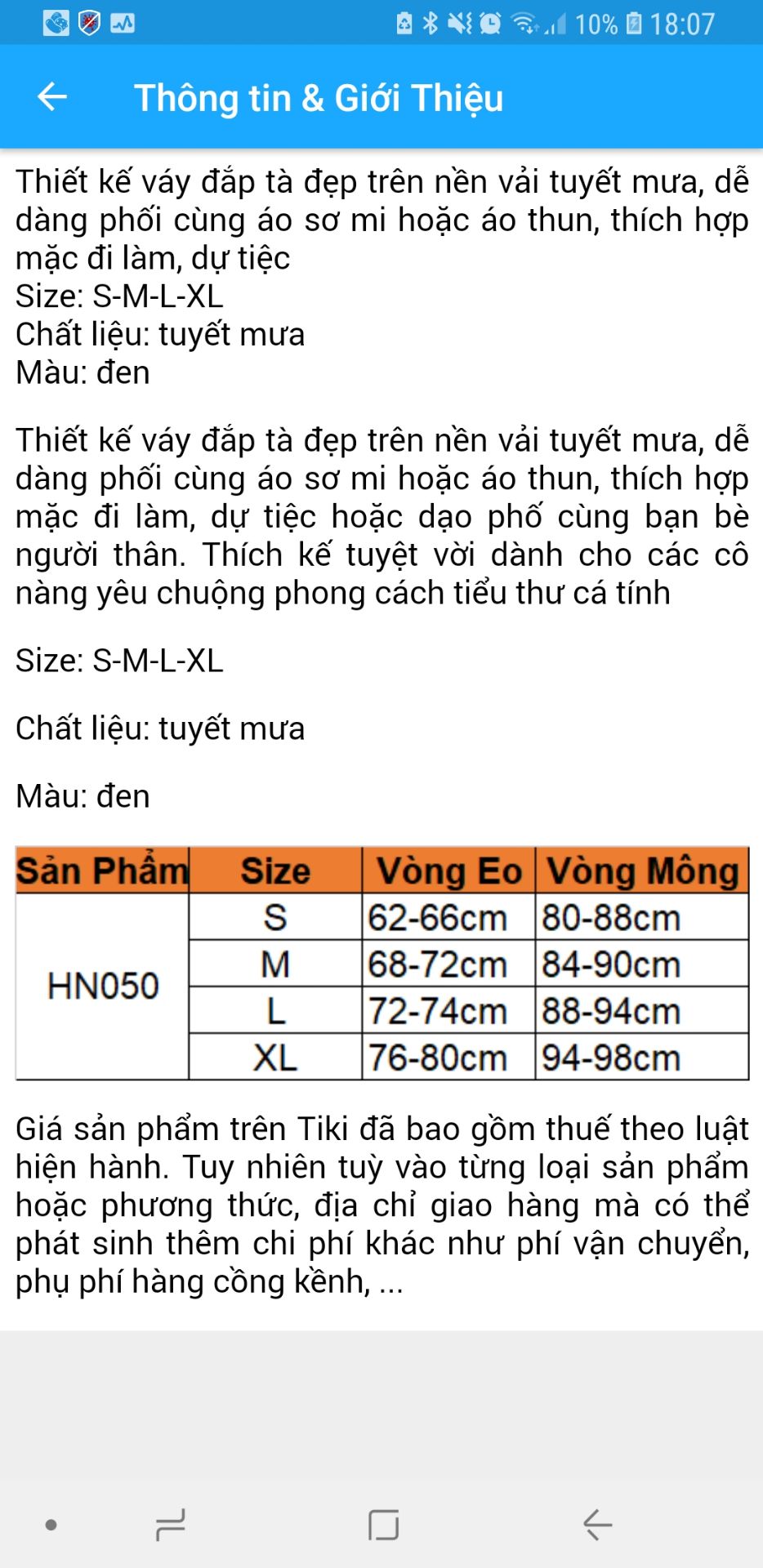 mình mông 89, eo 68, theo bảng tính của shop là cỡ size M mà về thử còn phải bóp vào tận 10cm, lười đổi trả nên tốn thêm 20k ra tiệm bóp lại. vải dày, đường chỉ may tà trước lộn xộn. mua sale 145k