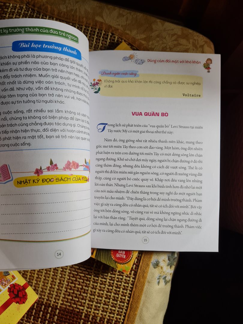 Bộ sách được in màu, chất lượng giấy tốt. Nội dung gồm những câu chuyện để rút ra bài học cho trẻ em.    Một số câu chuyện cổ tích, ngụ ngôn, hoặc về danh nhân khá hay và dễ hiểu. Tuy nhiên có 1 số câu chuyện điển cố lấy từ bên Trung quốc như kiểu đi đánh giặc, bày binh bố trận, ngôn ngữ xa lạ, gây khó hiểu cho trẻ em. Nói chung tạm chấp nhận được, chứ không quá xuất sắc.