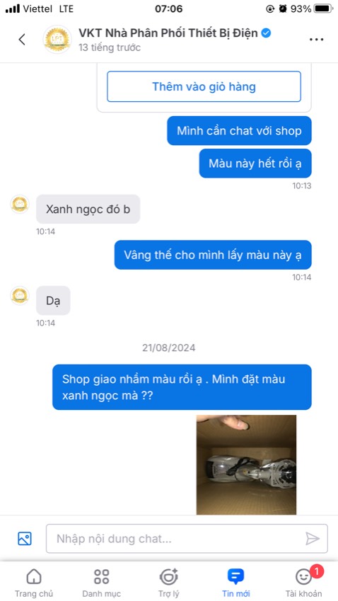 Shop giao sai màu của khách Shop giao sai màu của khách