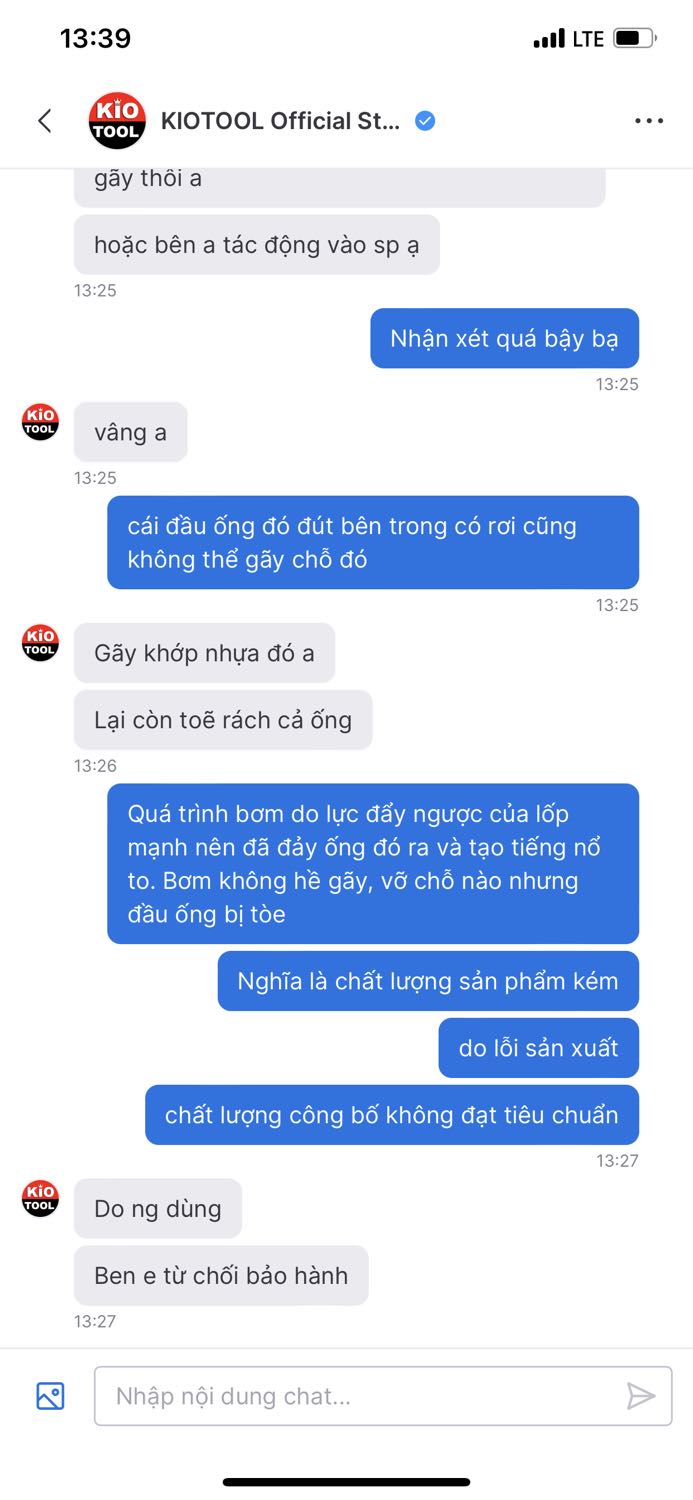 Bơm yếu, bơm 3 lần đã toè ống bơm do không chịu được lực đẩy ngược lại từ lốp. Hãng không bảo hành, nhân viên chăm sóc không thiện chí. Bơm yếu, bơm 3 lần đã toè ống bơm do không chịu được lực đẩy ngược lại từ lốp. Hãng không bảo hành, nhân viên chăm sóc không thiện chí.