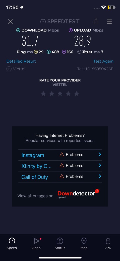 cũng tạm tạm, mình dùng speedtest để kiểm tra. Kết quả như 2 hình ở dưới, cùng 1 máy, cùng 1 địa điểm, cùng 1 thời gian. cũng tạm tạm, mình dùng speedtest để kiểm tra. Kết quả như 2 hình ở dưới, cùng 1 máy, cùng 1 địa điểm, cùng 1 thời gian.