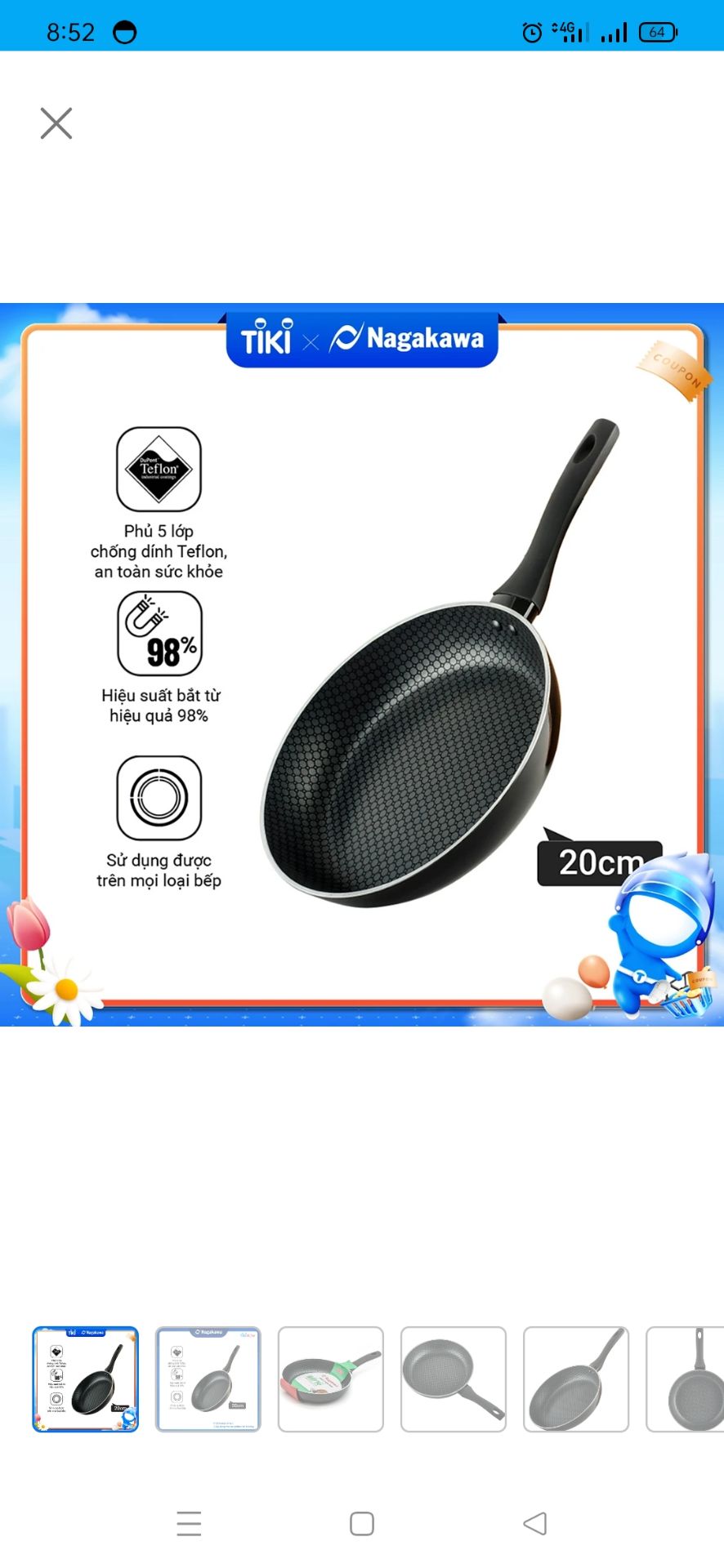 Giao hàng rất nhanh, mình ở tỉnh nhưng chỉ sau 1 ngày là đến nơi. Chảo dùng men chống dính quá bền, đặc biệt nữa là  dày lắm, cầm chắc tay cực. Giá phù hợp với túi tiền Giao hàng rất nhanh, mình ở tỉnh nhưng chỉ sau 1 ngày là đến nơi. Chảo dùng men chống dính quá bền, đặc biệt nữa là  dày lắm, cầm chắc tay cực. Giá phù hợp với túi tiền