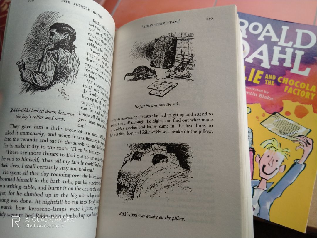 Sách nhiều hình minh hoạ trông rất thích mắt. Mình rất thích chất liệu giấy của sách ngoại văn, hơi sần sần, không trắng quá tạo cảm giác chân thực khi lật từng trang sách.
Trong cuốn Nắng bốn mùa của th Nguyễn Quốc Hùng, MA có nhắc tới quyển The Jungle book của Rudyard Kipling, mà ko ngờ sách này còn có cả phần 2 là The sencon Jungle book :))