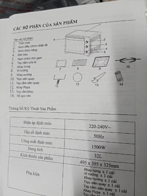 Chưa nướng nhưng bật thử thấy nhiệt nóng nhanh. Mẫu đẹp, chắc chắn. Tuy nhiên hàng giao bị thiếu khay hứng (phụ kiện số 7)