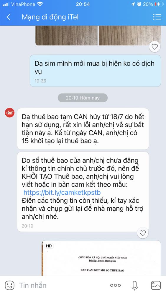 Đã mua lại lần thứ 3
Lần 1 do mình làm mất
Lần 2 do sim báo ko có dịch vụ, mình nghĩ máy nóng khiến phôi sim bị hỏng nên mua sim mới, k ngờ sim thứ 3 cũng báo ko có dịch vụ.
Mình đành phải liên hệ với nhà mạng itel thì thật bất ngờ, sim mới mua nhưng hết hạn, trong khi đó tờ in ngoài sim ghi thời gian sử dụng tới 31/12/2022 (có khi sim 2 cũng hết hạn nhưng mình k nhớ *** để kiểm tra). Chưa kể lúc nhận hàng thấy sim bị rớt ra khỏi cái khe rồi, xém tưởng k có sim :)
