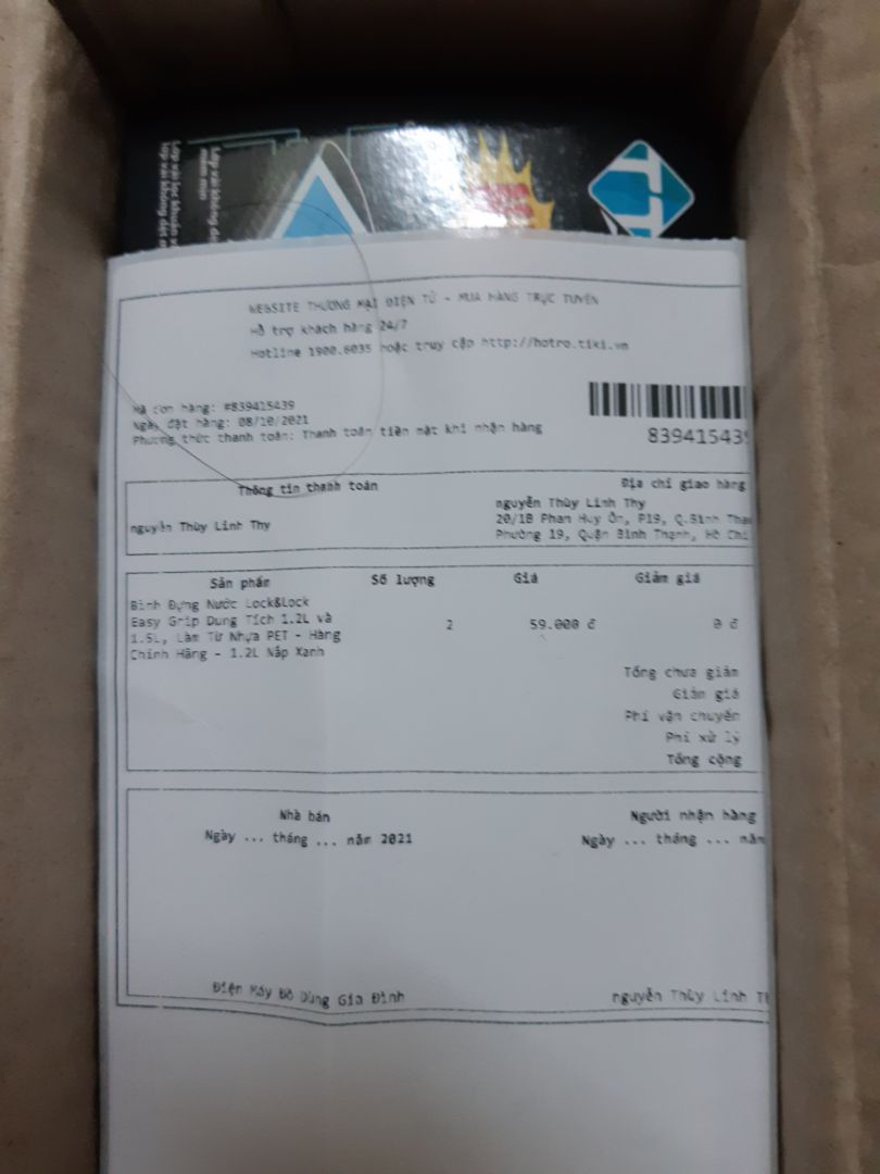 Hi tiki ! mình ko nhận được hàng như mong muốn. Thay vì nhận 2 bình nước lock & lock, thì mình lại bị nhận 1 hộp khẩu trang, số tiền thanh toán đơn hàng là 132k