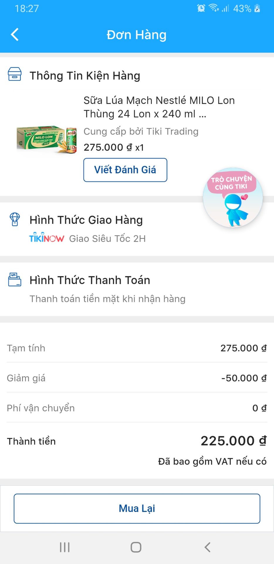 Thùng sữa mình mua chỉ có 225k, rẻ nhất từ trước đến giờ. Date xa, giống như mua ở siêu thị. Tiki giao hàng siêu nhanh, thùng sữa không móp méo gì. Milo *** này uống cảm giác vị thanh hơn loại hộp, không quá ngọt như loại thường. Cảm ơn Tiki nhiều nhé ❤❤