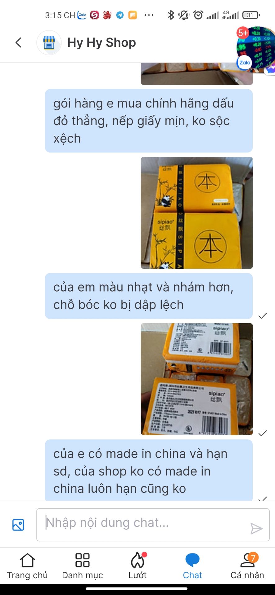 shop bán hàng giả, kém chất lượng, mình đã nhắn tin hỏi shop nhưng không được trả lời còn bị chặn ạ. mọi người xem xét trước khi mua nhé. tiki kiểm tra đổi trả giùm mình ạ. Giấy của shop nhẹ, bao bì xộc xệch, cái ô đen bên cạnh ko được đều như hàng chính hãng, bao bì màu đậm hơn và bóng hơn, đoạn dập để xé bị lêch qua qua hẳn 1 bên. Thiếu chữ Made in China. Thiếu cả hạn sử dụng ạ.