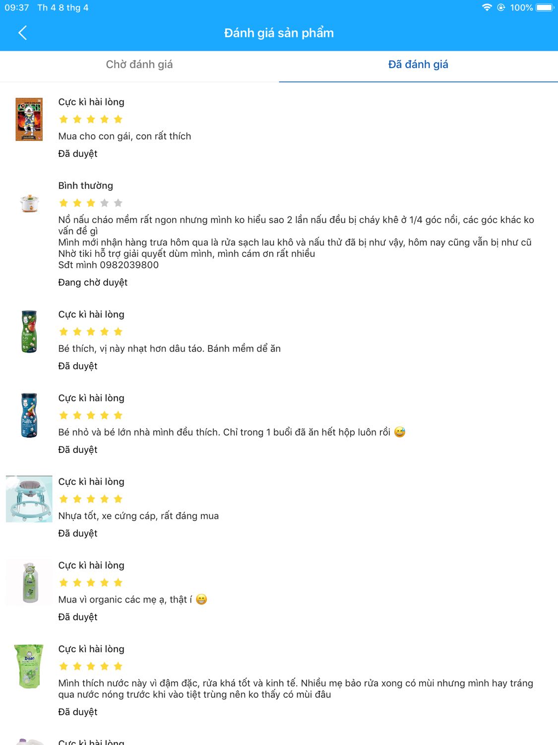 Mình là gười mua hàng khá thường xuyên ở tiki. Hầu như mình cũng ít khi đánh giá, nhưng gần đây có quan tâm dịch vụ chu đáo của tiki nên chăm chỉ đánh giá hơn trước
Quyển sách này bạn mình giới thiệu và khen ngợi nên mình đã đặt mua ngay, lướt sơ nội dung chứ chưa đọc hết nhưng mình khá hài lòng rồi nên lên đây quất 5 sao luôn 
Có 1 điều mình ko hài lòng ở tiki, đó là đa số các đánh giá 5 sao của mình chỉ kiểm duyệt nhoáng phát đã xuất hiện trên trang. Có duy nhất 1 đánh giá 3 sao thì mãi ko đc kiểm duyệt để đăng
Mình thật sự bức xúc và ko hài lòng về điều này. Đề nghị tiki xem xét lại cách bán hành và giải quyết trả lời thoả đáng. Tránh để sp đến lúc ko còn hạn bảo hành mới thông qua phản hồi làm mất quyền lợi của khách hàng