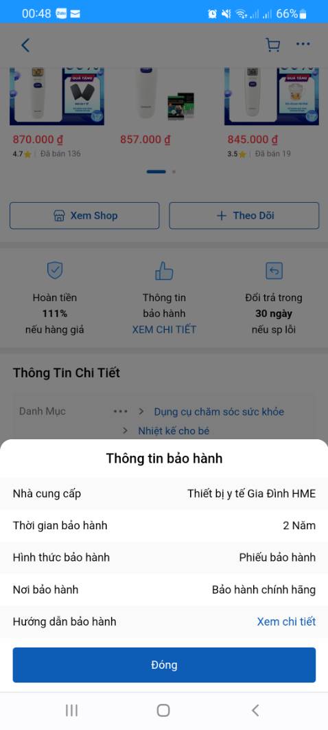 Không có phiếu bảo hành trong hộp, mà bảo hành theo phiếu. Đo không chính xác.