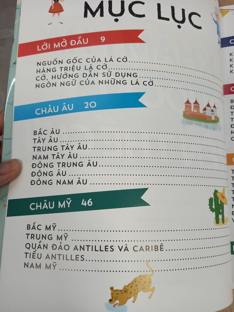 sách khổ lớn, giấy màu rất đẹp, nội dung phong phú lắm, chia theo từng châu lục, phù hợp lứa tuổi 9+, người lớn như mình đọc cũng thấy rất thích.