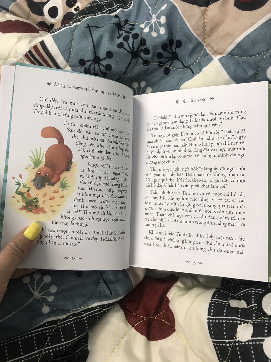 Cực kỳ cực kỳ thích cuốn này. Cầm Nặng tay, và các câu chuyện rất hấp dẫn. Màu sắc phải nói là rất rõ và đẹp. Chữ cũng to rõ nữa
Nhưng về nội dung thì đối với trẻ từ sáu đến chín tuổi nên có thêm ba mẹ kế bên để giải thích một vài từ khó nhé.