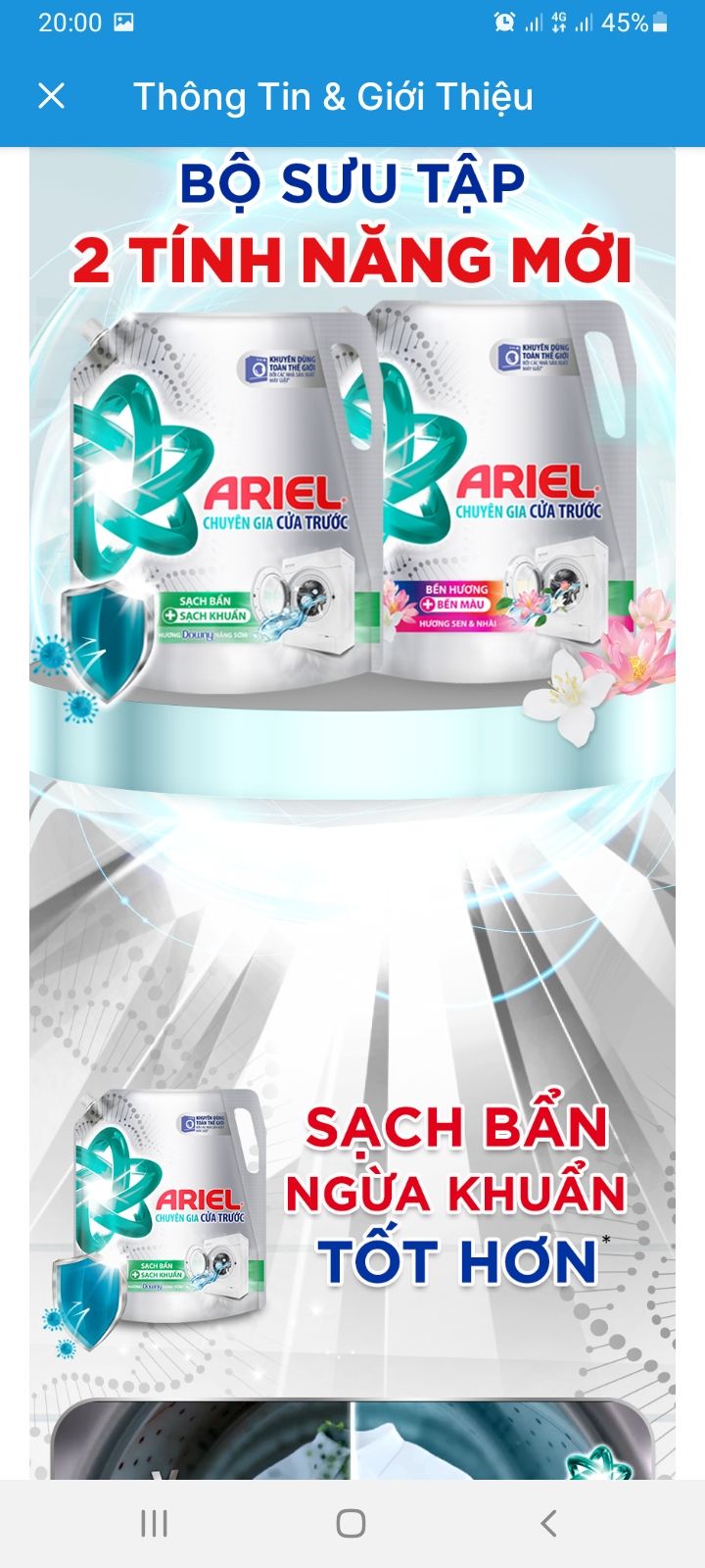 Nước Giặt Ariel Cửa Trước là sản phẩm được nhiều người ưa chuộng bởi tính năng đánh bay vết bẩn ngay từ lần giặt đầu tiên, làm trắng sáng vải, giúp vải mềm mịn và khử mùi ẩm mốc, lưu lại hương thơm trên quần áo.