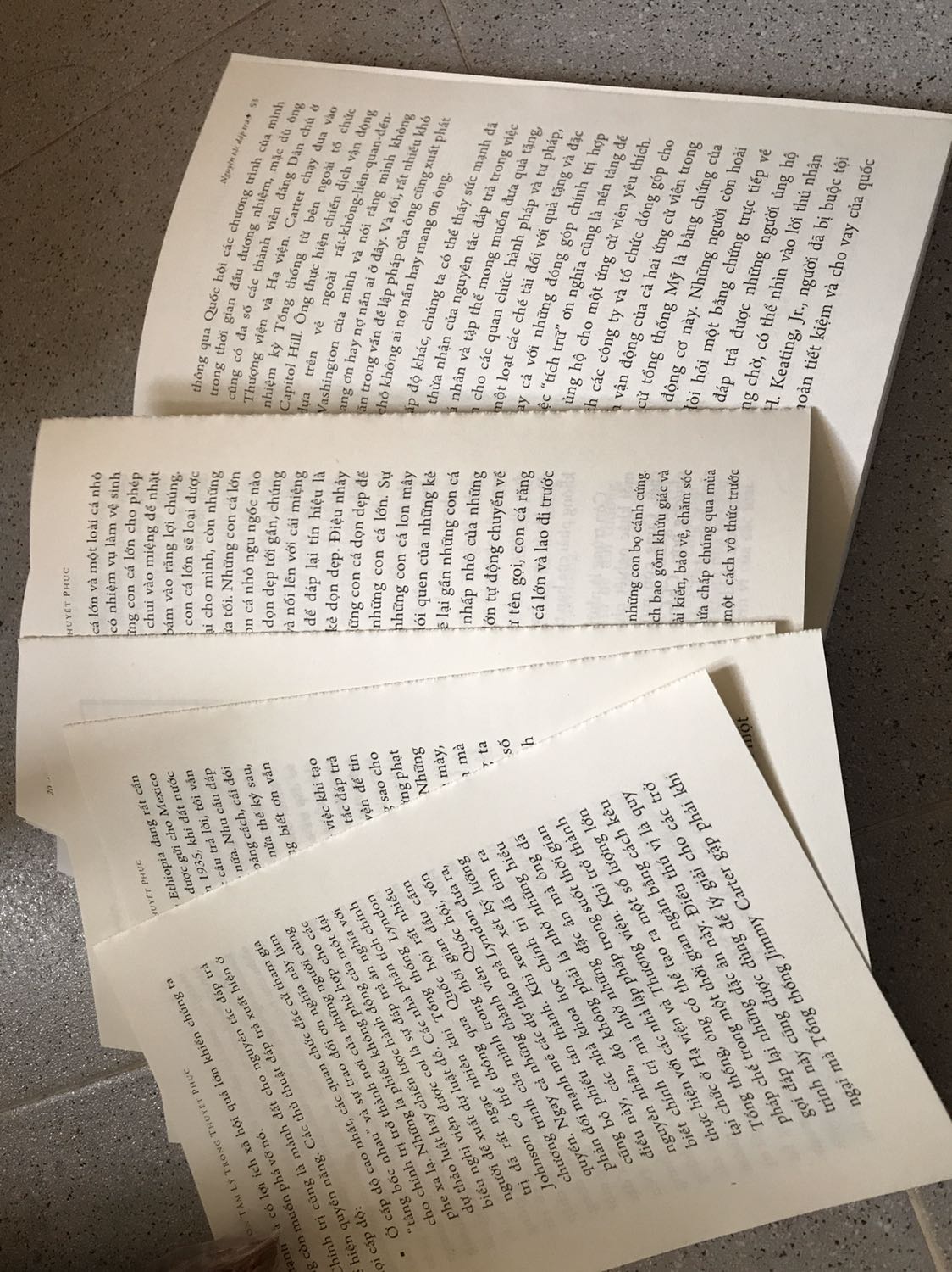 Không cần phải miêu tả gì nhiều, mọi người chỉ cần xem hình đính kèm sẽ rõ ạ. Sách vừa đọc đc vài trang đã bung giấy tùm lum. Dịch thuật cũng có vài chỗ đoc khá khó hiểu. Biết vậy mua bản tiếng Anh có khi còn đáng tiền hơn :/