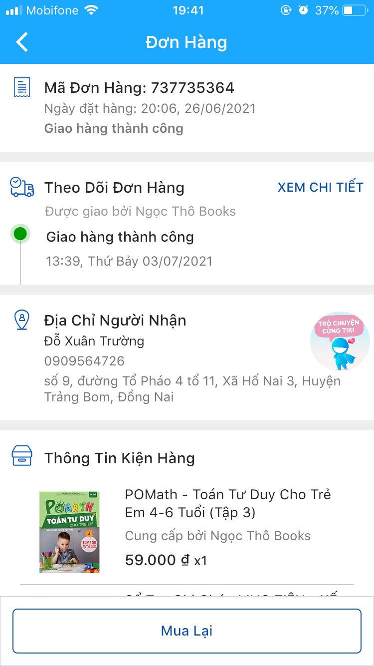 Đơn hàng ghi mỗi sách tặng kèm 1 quyển my day my life, nhưng thực tế mình mua 6 cuốn chỉ tặng kèm 1 cuốn my day my lìe, mình liên hệ trực tiếp với shop để giải quyết, nhưng từ đầu tháng 7 đến nay vẫn chưa thấy giải quyết. Đề nghị tiki kiểm tra shop này!