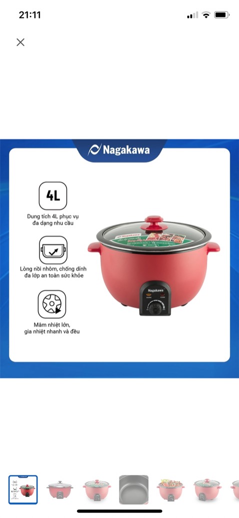 Nấu ăn nhanh gọn tiết kiệm. nhìn vẻ ngoài có vẻ sơ sài và bằng nhựa nhưng mà nói chung xài tương đối cũng khá ổn. lâu lâu nấu nướng chứ đừng dùng thường xuyên vì có thể chảy nhựa