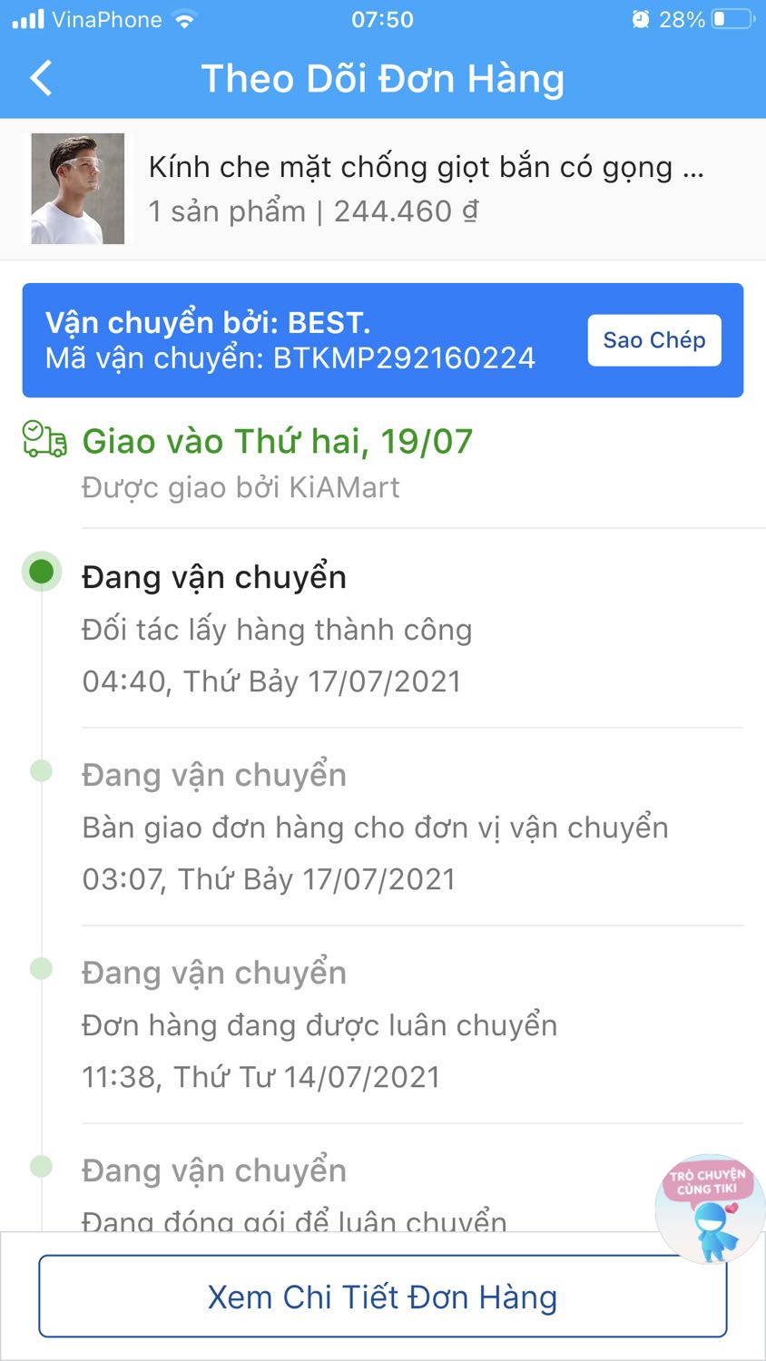 Giờ TIKI làm ăn không ra gì, tôi có 2 đơn hàng (hàng cần thiết) đã thanh toán,hẹn 26/7/21 giao mà đến nay 23/8/21 (TP cấm người dân ra đường) vẫn chưa giao, mà không một lời giải thích lý do
