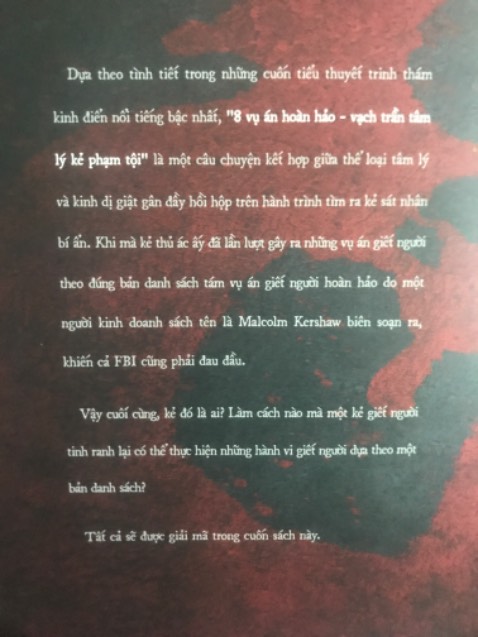 Sách có bìa đẹp ko có bao sách, nhg ko bị móp méo, hơi có bụi bám trên sách , giao hàng nhanh, nay đặt mai có rồi. Nội dung của cuốn sách cũng hay phù hợp với bạn nào yêu thích truyện thể loại tâm lý, kinh dị.