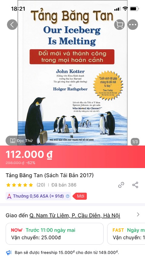 Tôi không thể hiểu nổi giảm 62% của 298.000đ là ở đâu. @tiki làm việc quá tắc trách. 1* cho Tiki. Trân trọng!